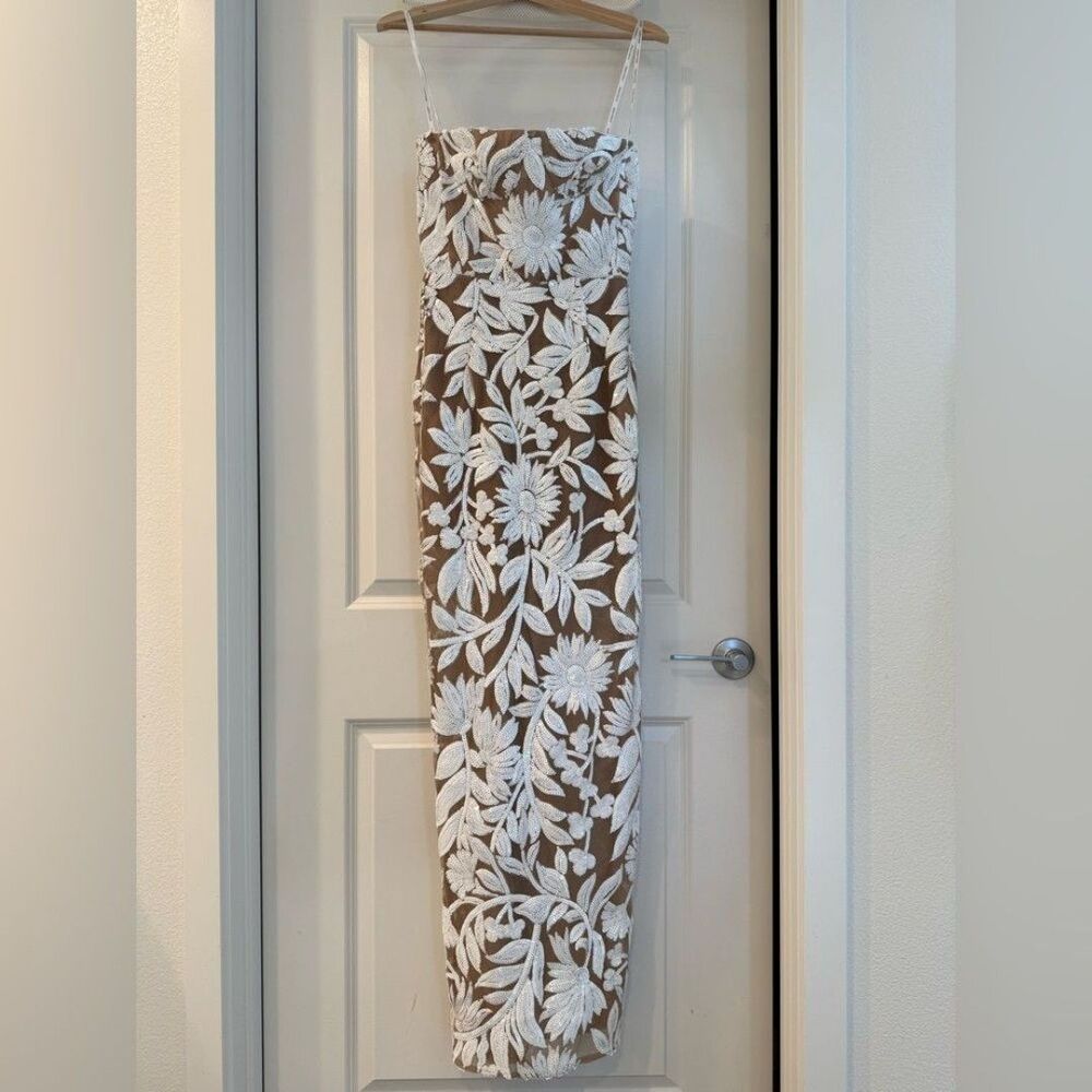 NEW Bronx and Banco Dahlia Maxi Dress in White Silver Floral Strapless, size S - Picture 8 of 12